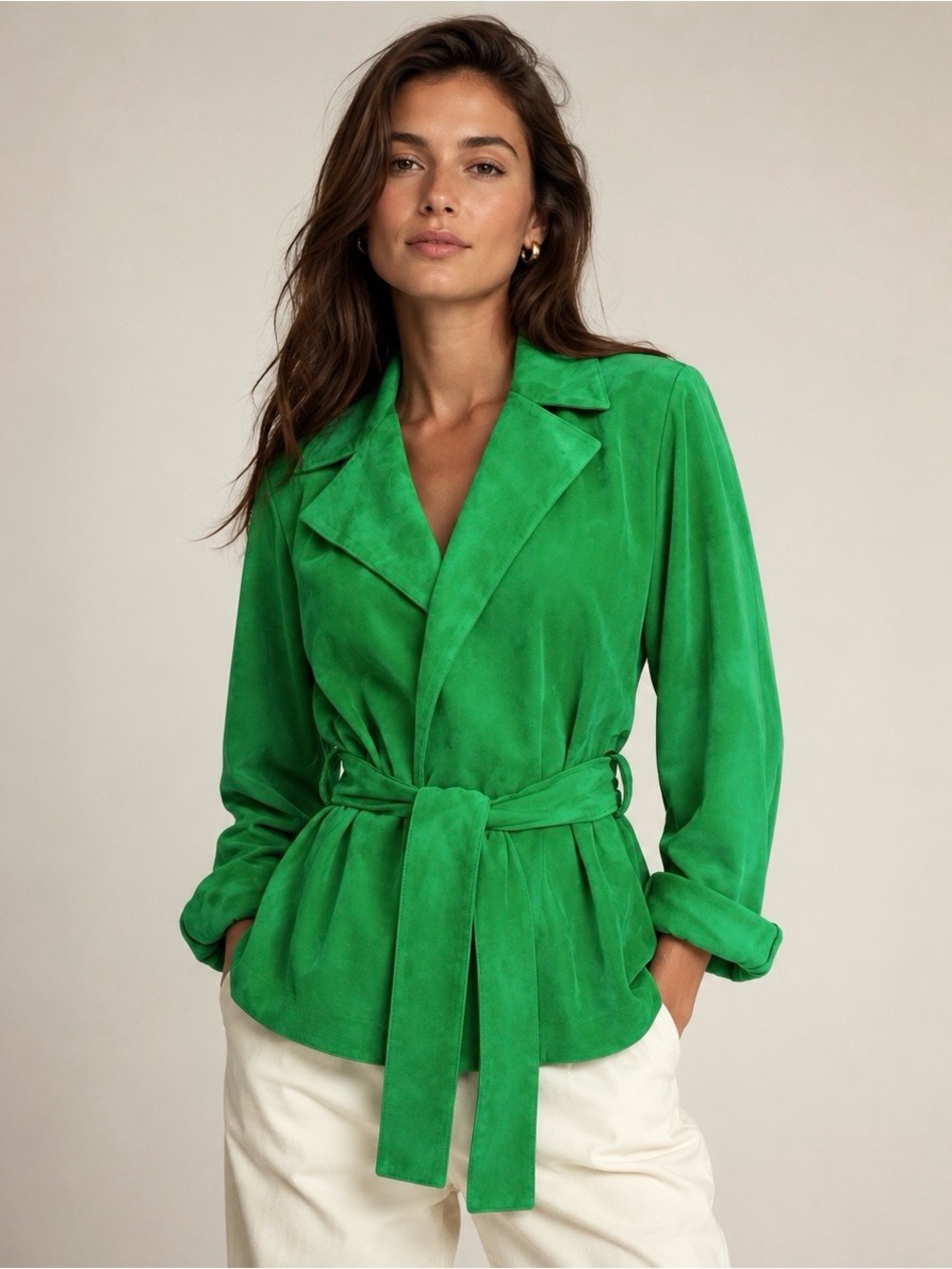 Ralph Lauren Black Label Green Lamb Suede Belted Wrap Jacket Leather Blazer 8 M